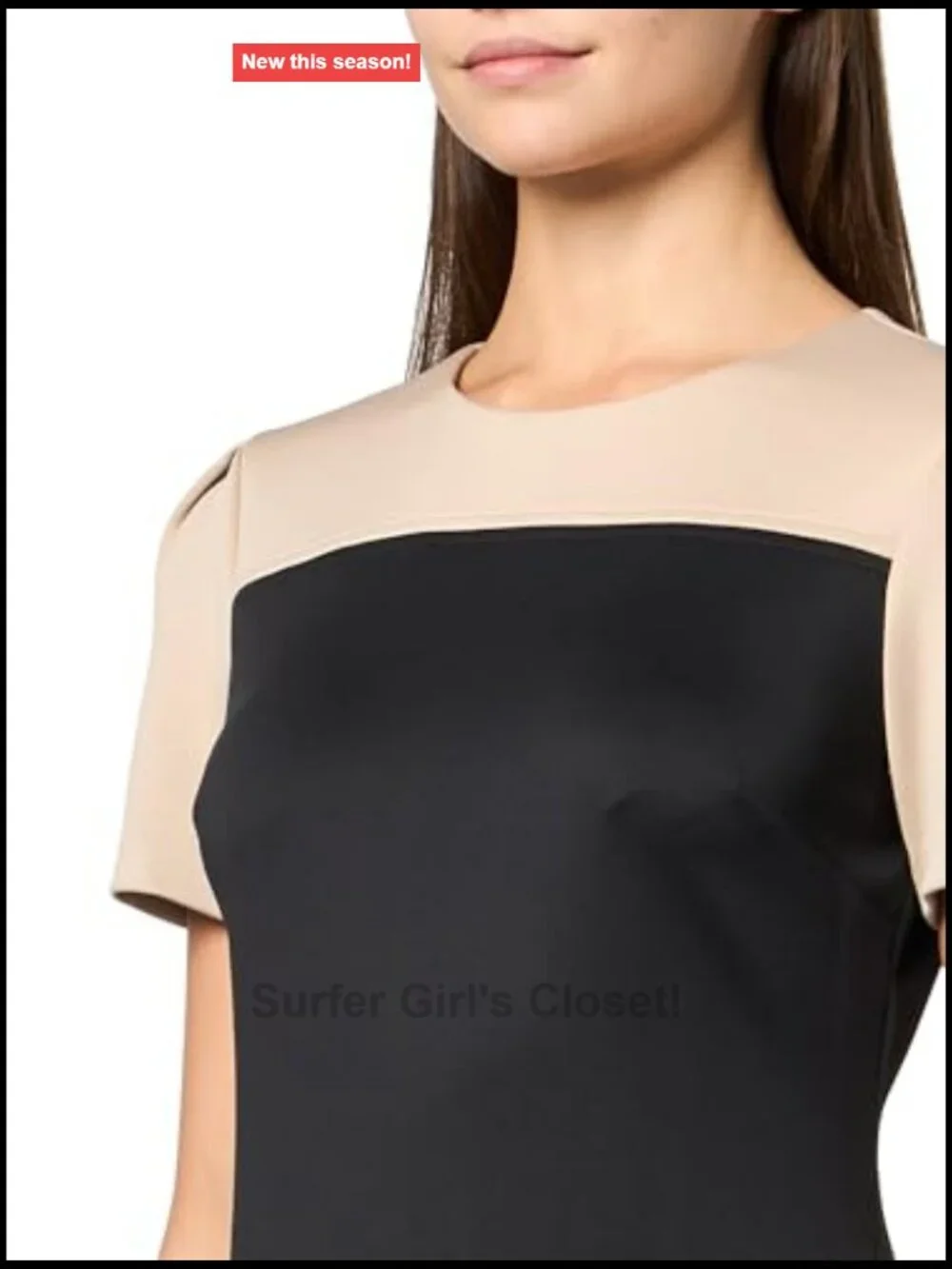 Short Sleeve Jewel Neck Colorblock Studded Asymmetrical Hem Crepe Mini Dress